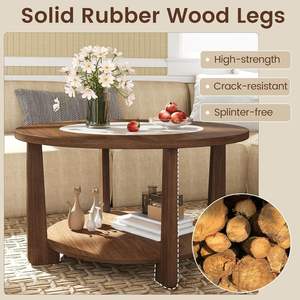<span class=keywords><strong>Table</strong></span> <span class=keywords><strong>basse</strong></span> ronde en <span class=keywords><strong>bois</strong></span> à 2 niveaux, style farmhouse, pour salon, plateau bicolore, étagère de rangement ouverte, personnalisable - Product Image 3