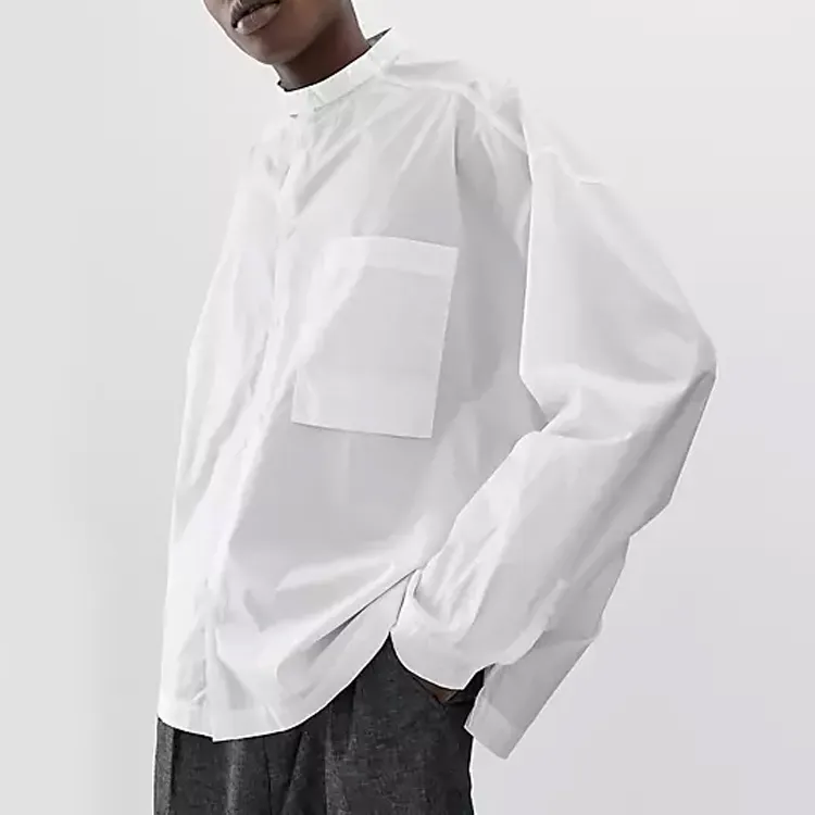 Benutzer definierte Großhandel Hochwertige kragen lose Baumwolle Crinkle Shirt Frauen Ingrosso T-Shirt Übergroße weiße Hemden für Männer