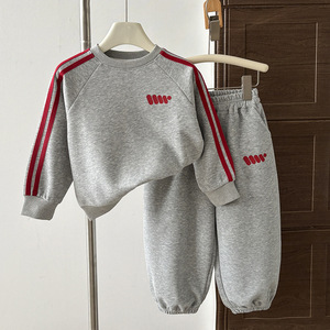 Set Felpa con Cappuccio a Righe Grigie e Bianche a Maniche Lunghe per <span class=keywords><strong>Bambini</strong></span> e Bambine - Tuta Casual per Ragazzi - Product Image 4