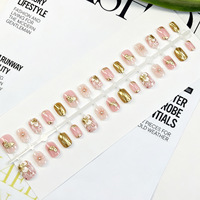 Lot de 30 faux ongles à presser, best-seller transfrontalier automne/hiver, dorés, en forme d'amande, pré-dessinés, avec motifs 3D en relief et motifs de dessins animés