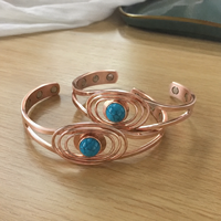 Bracelet magnétique en cuivre pur à 99,99 %, réglable, pour femmes et hommes, soulagement de l'arthrite, pierre turquoise naturelle, bijoux