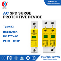 Penangkal Lonjakan Tegangan Satu Fasa 2 Kutub Tipe 2 Din Rail 230V CE RoHS 20kA Garansi 5 Tahun Uc 275V 1.2kV untuk Gedung Apartemen