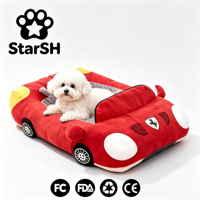 Lit pour animaux de compagnie en forme de voiture de sport de luxe, tapis pour chien en peluche super chaud pour l'hiver, canapé-lit pour animaux de compagnie amovible et lavable
