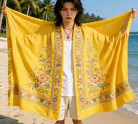 Grand Sarong Léger en Rayonne Imprimé à la Main, Bleu et Blanc, Style Bohème, Écharpe d'Été Indienne, Paréo, Châle de Plage, pour Maillots de Bain et Tenues de Plage