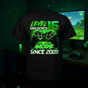 Camiseta para videojugadores con nivel 16 desbloqueado, 16.º cumpleaños, increíble desde 2009 - Product Image 3