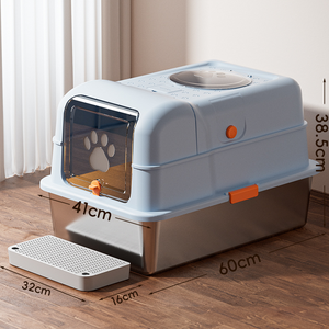 Edelstahl-Katzenklo Vollständig Geschlossene Katzentoilette Geruchsdicht Spritzwassergeschützt Quadratisches Design 96L Kapazität Umweltfreundlich - Product Image 5