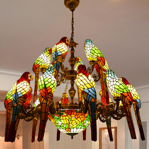Lampe à Suspension Tiffany Vintage <span class=keywords><strong>Baroque</strong></span> Moderne Vitrail Perroquet Oiseau Inversé Église Hall Lustre Chambre <span class=keywords><strong>Plafonnier</strong></span> - Product Image 1