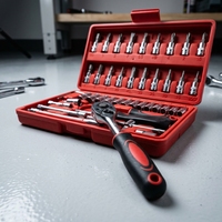 Jeu de douilles Kejian 1103, 46 pièces, clé à cliquet, acier au chrome-vanadium, outils de réparation automobile, boîte à outils professionnelle pour mécanicien