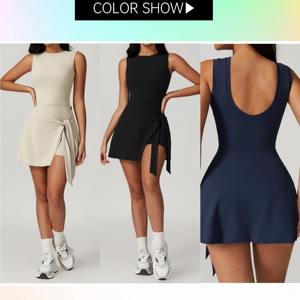 Saia De Tênis Personalizada Ginásio Conjuntos De Fitness Apertado Sports Dress Cinta De Emagrecimento Casual Fitness Dress Yoga Tennis Dress - Product Image 3