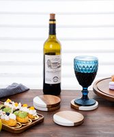 Plateau de service en bois personnalisé de forme personnalisée Dessous de verre en marbre blanc en bois d'acacia pour boissons