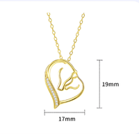 Bijoux équestres Collier en argent sterling 925 plaqué or avec pendentif cœur en zircon double cheval