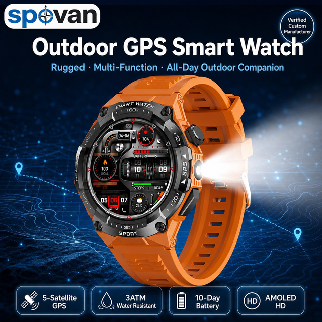 SPOVAN For Rugged GPS Smartwatch for Men Square IP68 3ATM Outdoor Sports Watch Compass Barometer OEM/ODM Custom LOGO Packaging