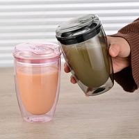 Mug à café isotherme portable fait main personnalisé de 350 ml (12 oz) en verre borosilicate double paroi, compatible lave-vaisselle