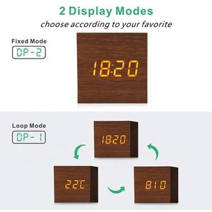 KH-WC001 Cubo De Mesa Decorativos Digitales LED De Madera Alarma Moderno 나무 Reloj Despertador 디지털 알람 시계 - Product Image 2