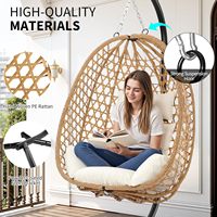 Fauteuil suspendu en rotin Dwoo Garden, chaise suspendue en forme d'œuf pour patio, mobilier d'extérieur, fauteuil suspendu une place avec support en métal