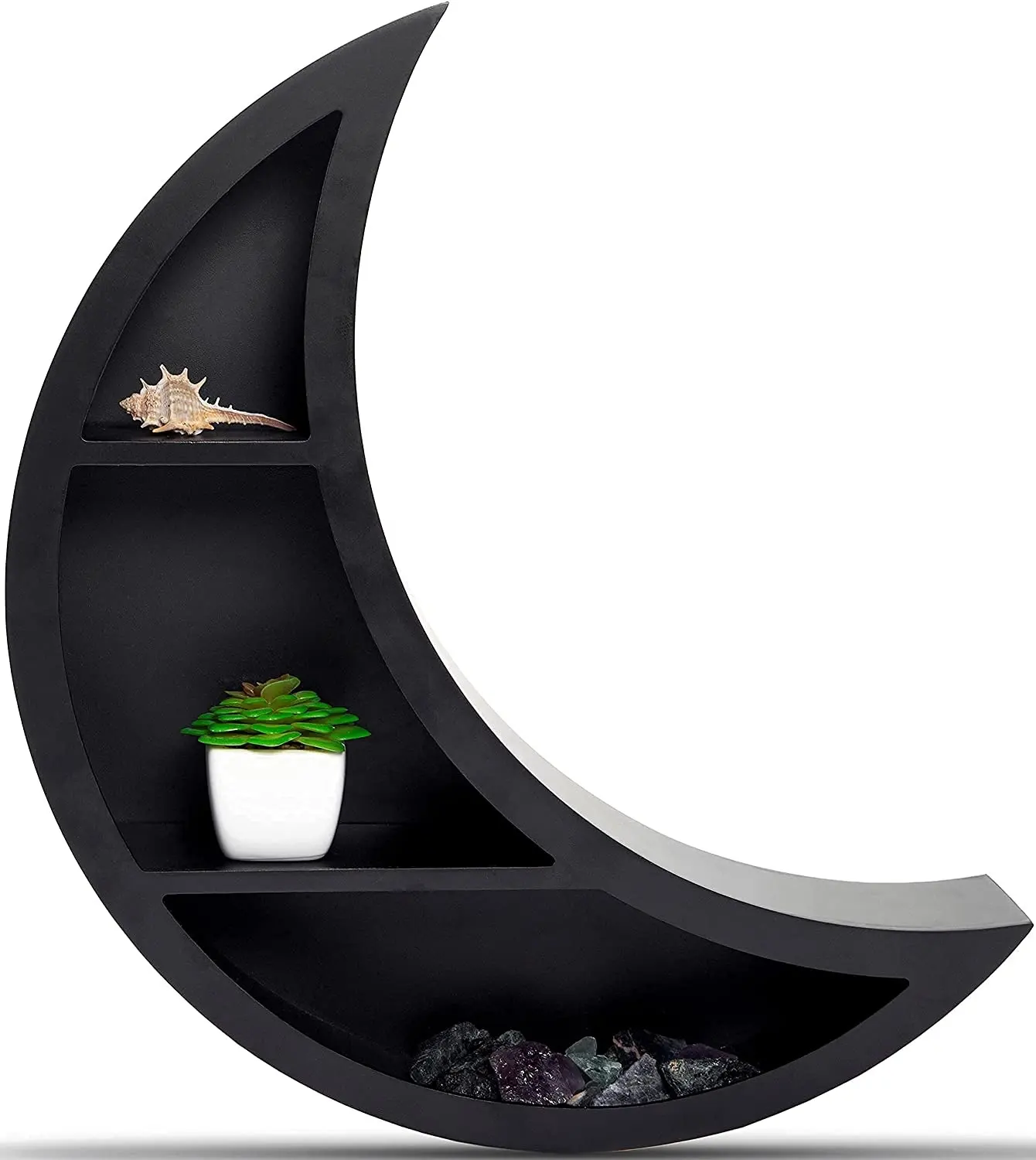 Crescent Moon Shelf for Crystals - Stones, Essential Oils, Plants and Personal Items. Perfect for Living Room, Office