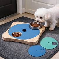 Papan Cakar Anjing Kayu Solid Berputar dengan Mangkuk Stainless Steel, Mainan Puzzle Pengisi Makanan Lambat, Pengayaan Interaktif untuk Anjing