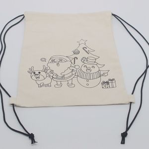 Children DIY Painting Your Own Colouring Cotton <strong>Canvas</strong> <strong>Back</strong> <strong>Pack</strong> Bag Drawstring Bag - Product Image 2