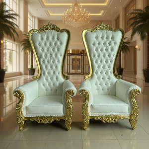โซฟาบัลลังก์หรูหราพนักพิงสูงสีทองและสีขาวสำหรับงานแต่งงาน เก้าอี้บัลลังก์เพชรสำหรับพระราชาและพระราชินี - Product Image 1