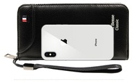 MENBENSE Mode Nieuwe Stijl Heren PU Lederen Lange Portemonnee met Rits en Draagriem, Heren Telefoonhoesje Portemonnee