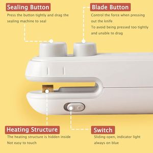 Custom Logo 2-in-1 Ceramic Kitchen Food Snack <b>Mini</b> <b>Bag</b> Sealer Hand Pressure Portable USB Rechargeable Airtight Cutter - Product Image 2