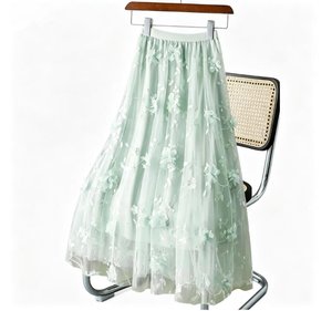 Nouvelles jupes longues élégantes pour femmes, printemps-été, broderie florale, maille, taille haute élastique, style doux, ligne A, en <span class=keywords><strong>tulle</strong></span> - Product Image 1