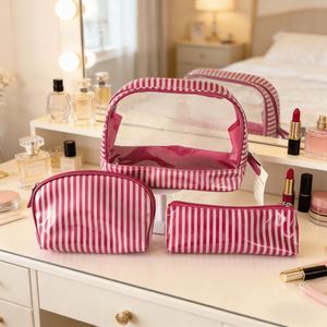 Custom New Trend Printed Striped Clear PVC Makeup Bag Women Zipper Travel <b>Toiletry</b> Vinyl Coated PVC Cosmetic Organizer Pouch Bag - Product Image 2