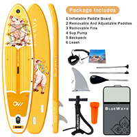 Planche de paddle gonflable jaune avec motif cochon mignon, SUP portable de 11 pouces en Drop Stitch pour le yoga, le surf et les excursions, usine OEM