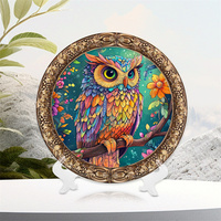 Artistique délicat coloré divers types de peinture d'oiseau Animal hibou motif élément résine disque Art plaque maison ornements