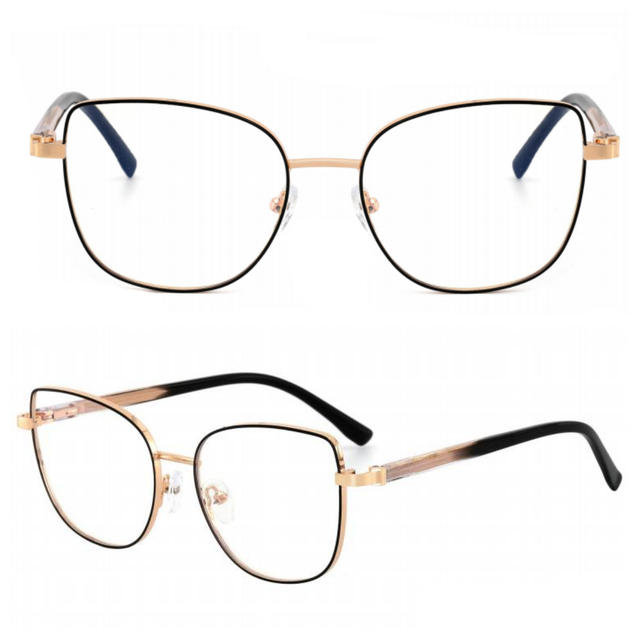 Classic Luxury Anti-Blue Light Glasses with Full Rim Metal Frame and Acetate Legs Solid Pattern Oversized Shape