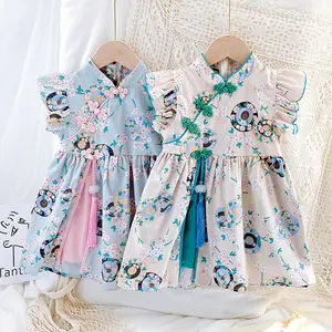 Китайский Чонсам для девочек, лето 2021, детская одежда ханьфу, летний костюм для маленьких девочек, платье