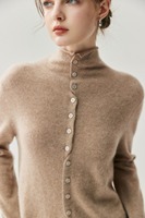 Cardigan 100% cachemire, col haut pour femme, pull en tricot boutonné devant et derrière, veste unie