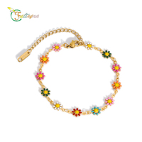 Bracelet marguerite en acier inoxydable 316L plaqué or PVD 18K, émail rose, blanc, turquoise, arc-en-ciel, bijoux pour femmes, vente en gros, personnalisé, OEM