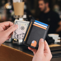 Portefeuille fin en PU vintage minimaliste avec poche avant, blocage RFID, porte-cartes de crédit et porte-cartes de visite avec fermeture à clip pour hommes et femmes