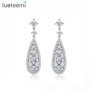 LUOTEEMI Wholesale New Arrival Luxury Wedding Dinner Party Jewelry 3A Cubic Zirconia <strong>Cluster</strong> Dangle <strong>Earring</strong> - Product Image 1