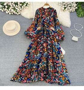 <span class=keywords><strong>Robe</strong></span> longue chic à col rond, cintrée à la taille, à simple boutonnage pour femmes - Product Image 6
