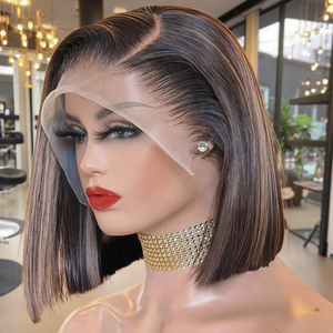 Peluca con malla frontal HD sin pegamento prearrancada Ombre 1B 99J Cabello natural vietnamita virgen crudo Super Double Drawn <span class=keywords><strong>Bob</strong></span> Pelucas Cabello humano - Product Image 2