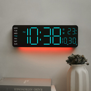 Orologio <span class=keywords><strong>da</strong></span> <span class=keywords><strong>Parete</strong></span> Minimalista in Plastica con Luce RGB, Display Digitale Luminoso, Multifunzionale di Alta Gamma - Product Image 4