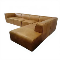 Canapé d'angle en cuir véritable personnalisé en forme de L avec chaise longue, droit ou gauche, marron antique, pour sous-sol