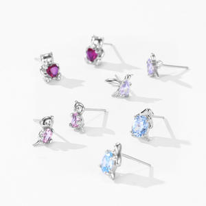 Pendientes de pingüino personalizables de plata de ley S925 con circonita azul cielo de corte ovalado, versión cobre, serie Animal, para mujer - Product Image 4