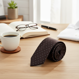 Coffee White Square Pattern Jacquard Woven Handmade <b>Tie</b> - Product Image 3