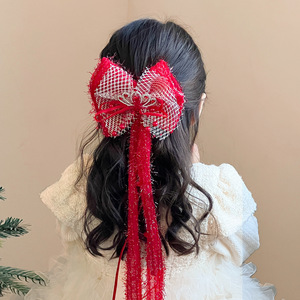 Pasador de Pelo con Lazo Rojo Más Vendido, Accesorios para el Cabello de Niña para el Año Nuevo, Pasador de Pelo Estilo Hanfu con Cinta - Product Image 4