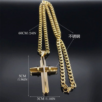Collier avec pendentif croix en acier inoxydable pour hommes, style hip-hop européen et américain