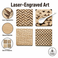 Ensemble de 4 sous-verres en bois, sous-verres géométriques gravés au laser en bambou, protection de table ronde en bois massif naturel pour la maison