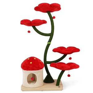 Árboles para gatos de 4 niveles, estilo de dibujos animados rojo, con cueva de privacidad para familias con varios gatos, estructura de madera para trepar. - Product Image 2
