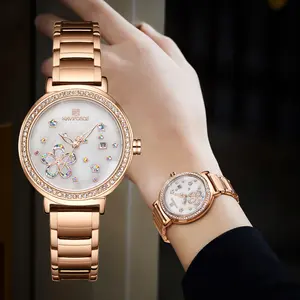 NAVIFORCE 5016 נשים יד שעוני יוקרה אופנה חדש פעמים קוורץ שעון נירוסטה יפן קוורץ יהלומים שעונים לנשים