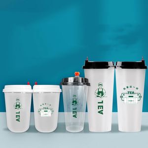 Gobelet en plastique PP transparent/dépoli personnalisé 12/16/22/32 oz pour thé au lait, bubble tea, jus, avec couvercle, jetable, avec logo - Product Image 2