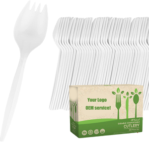 6英寸大型二合一可生物降解猪肉一次性玉米淀粉塑料器皿可堆肥勺子叉，用于学校午餐野餐 - Product Image 2