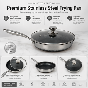 Hammered flat-bottom <b>pan</b> 304 stainless steel non-stick household titanium <b>frying</b> <b>pan</b> three-ply steel thickened steak <b>pan</b> - Product Image 3
