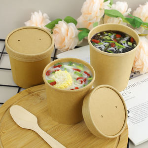 使い捨て生分解性20オンス24オンス32オンス持ち帰り用食品クラフト紙スープボウルカップコンテナPP紙蓋付きホットスープ用 - Product Image 2